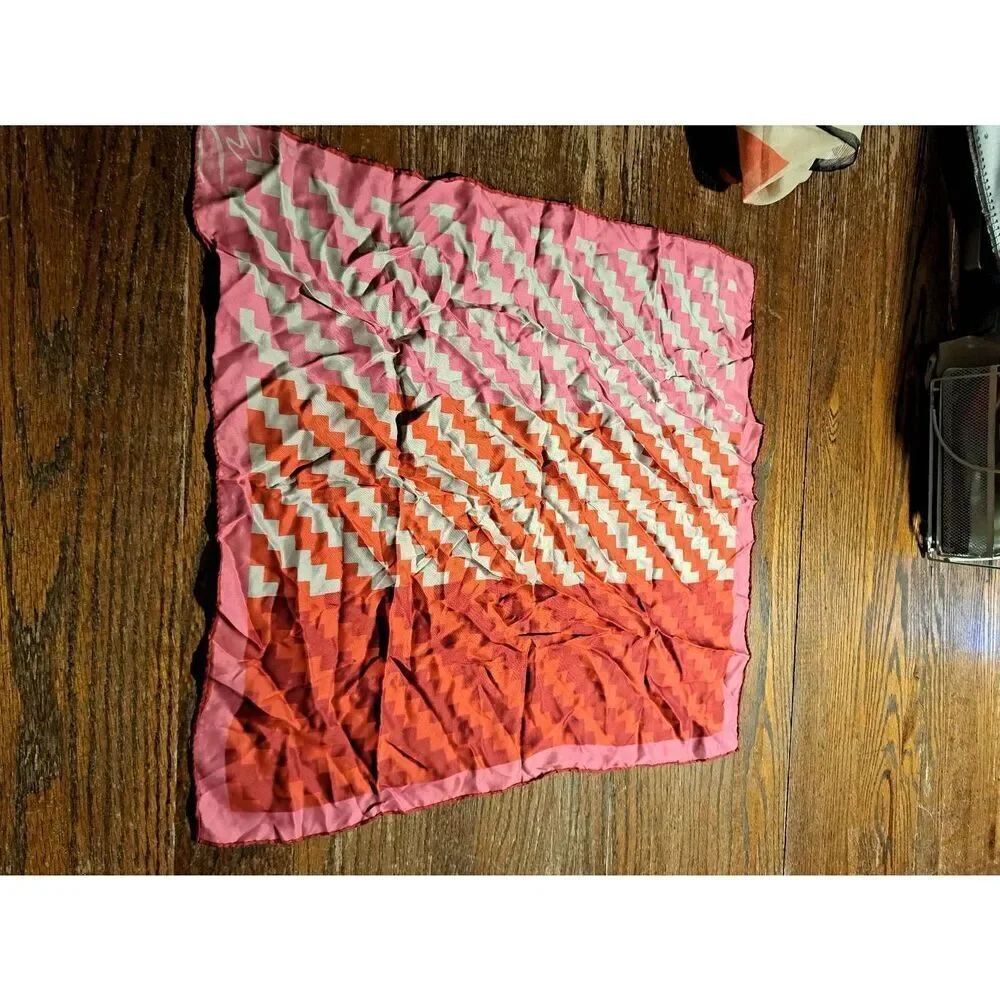 Vintage Vera Neumann pink red gray womens square scarf wrap 22x21.5